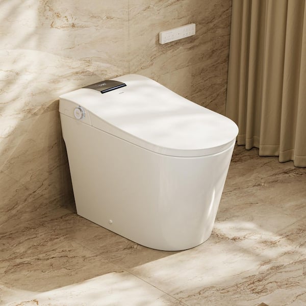 Elongated ADA Smart Bidet Toilet 1.0/1.28 GPF Dual Flush in White w/ Auto Flush/Open/Close, Foam Shield, Pump Assisted