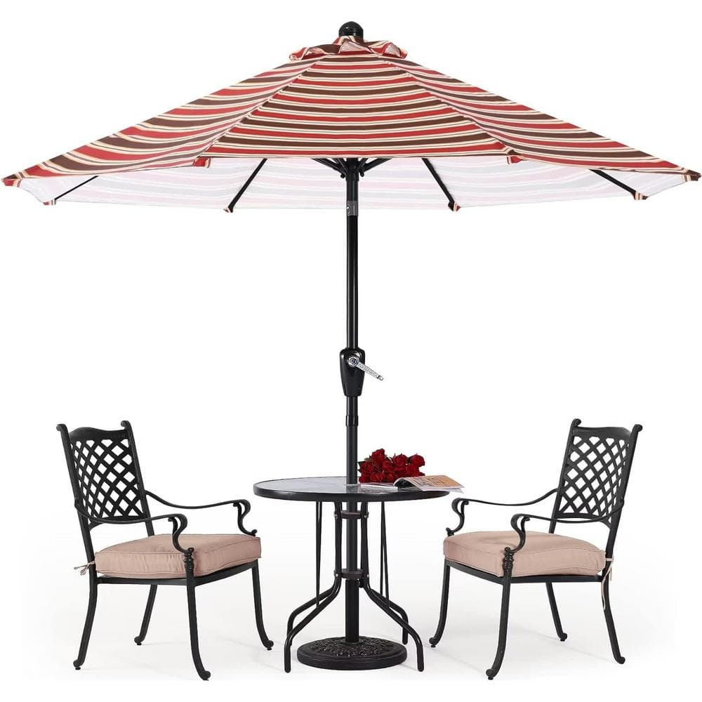 9 ft. Beach Umbrella in Red Stripe Durable Patio Umbrellas