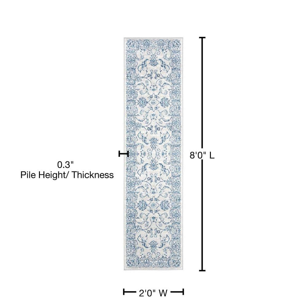 Elegant Brentwood 2' x 8' Runner Rug in Light Grey and Blue