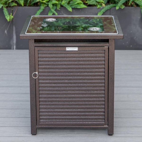 Leisuremod Walbrooke Brown Outdoor Patio Square Tank Holder with Slats Design