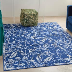 Whimsicle Navy 6 ft. x 9 ft. Floral Contemporary Area Rug
