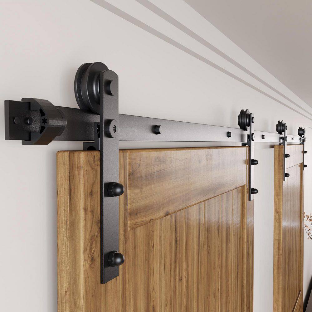 Black Rustic Double Door Sliding Barn Hardware Kit, 4.5ft Track