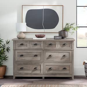 Farmhouse Grey Wash 6-Drawer 52 in. W Dresser with Faux Double Drawers