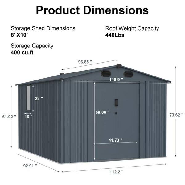 Tenleaf 8 ft. W x 10 ft. D Metal Shed with Window and
