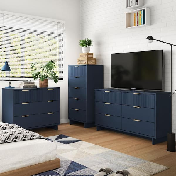 Manhattan Comfort Granville Blue 5 Drawer 23.62 in. W Chest 6 Drawer 55.04 in. W Dresser and 3 Drawer 37.8 in. W Dresser Set of 3 GRAN034 The Home Depot