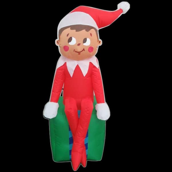 Gemmy 3 5 Ft Led Inflatable Elf On Present G 35847 - Christmas Elf Decorations Home Depot