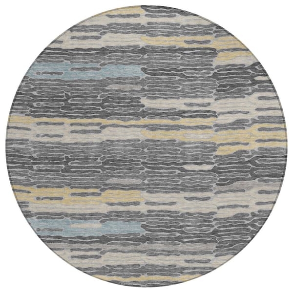 Chantille Machine Washable Indoor/Outdoor Abstract ACN3114 Gray 8 ft. x 8 ft. Round Rug