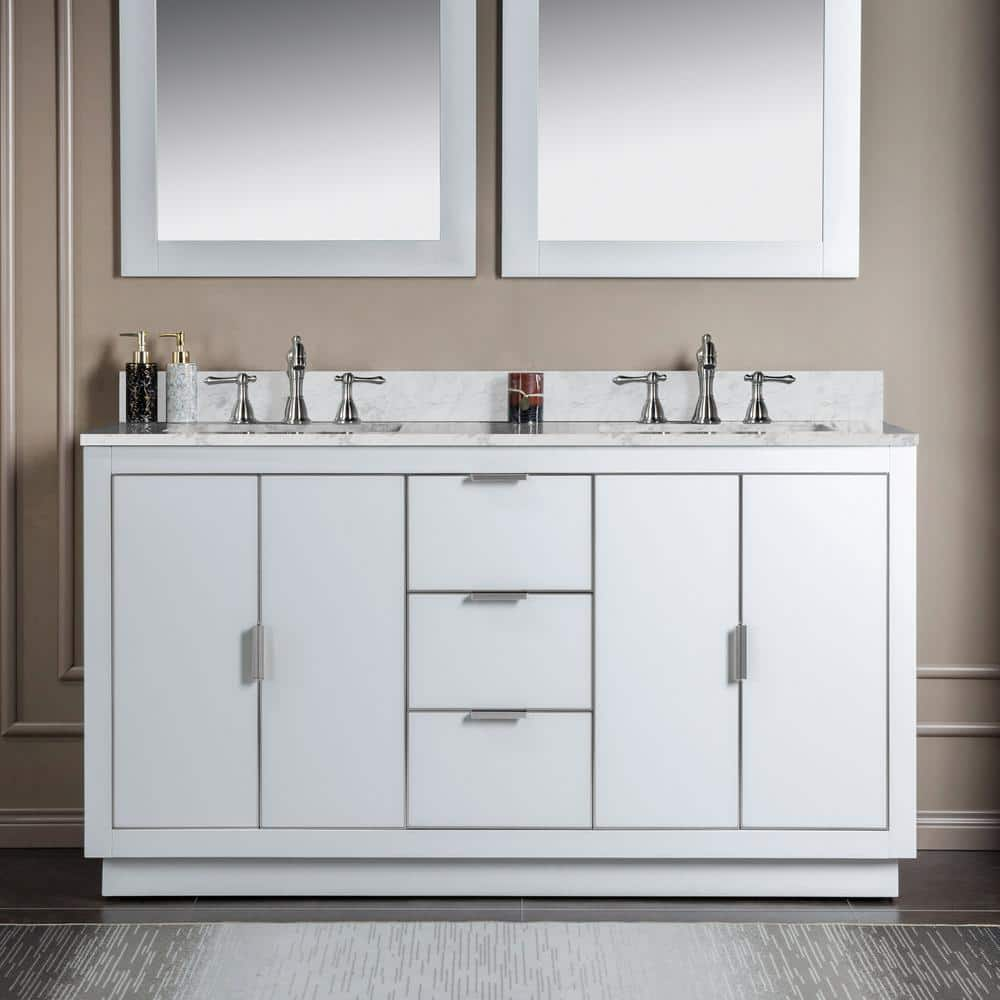 WOODBRIDGE Venice 61 in.W x 22 in. D x 38 in.H Bath Vanity in White ...