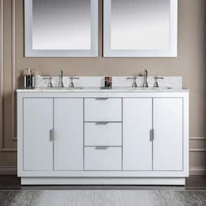 Venice 61 in.W x 22 in. D x 38 in.H Bath Vanity in White with Engineered Stone Vanity Top in White with White Sink