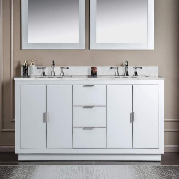 WOODBRIDGE Venice 61 in.W x 22 in. D x 38 in.H Bath Vanity in White with Engineered Stone Vanity Top in White with White Sink