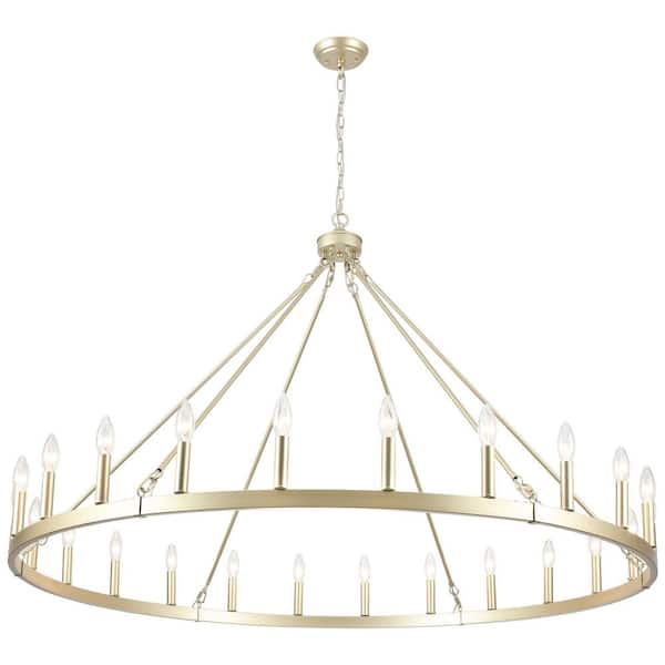 24-Light Vintage Gold Classic Wagon Wheel Chandelier for Living Room Dinning Room with No Bulbs Included