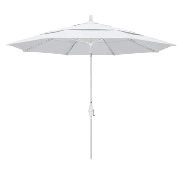 California Umbrella 11 ft. Fiberglass Collar Tilt Double Vented Patio Umbrella in White Olefin