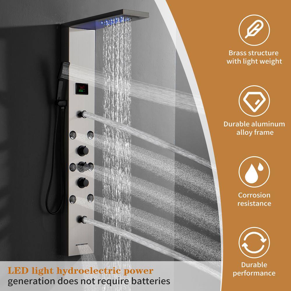 Brushed Nickel 8-Spray Rain Shower Panel System with Handheld Wand