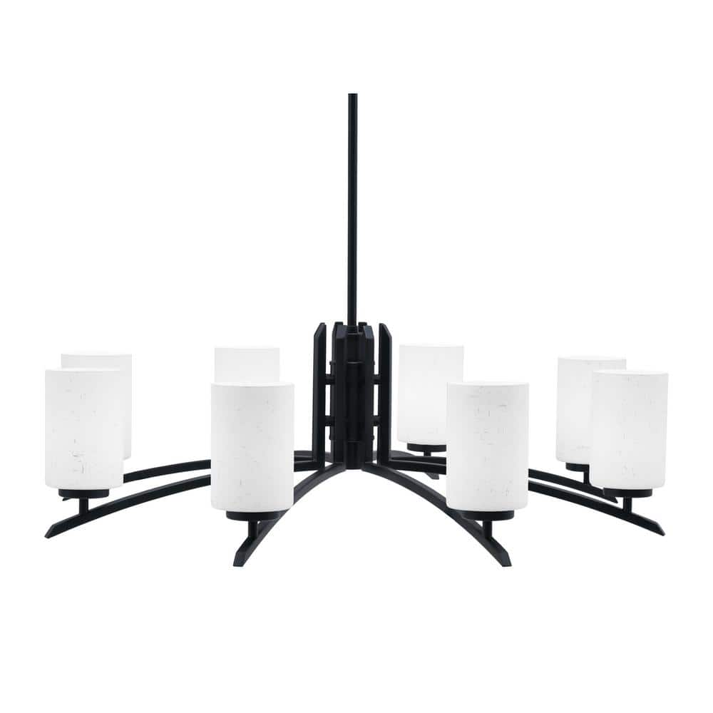 Siena 34 in. 8 Light Matte Black Chandelier with White Muslin Glass Shades