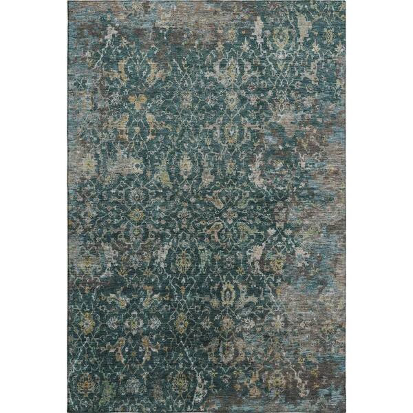 Mayfield Premium Machine Washable Abstract AMF2359 Teal 8 ft. x 10 ft. Area Rug