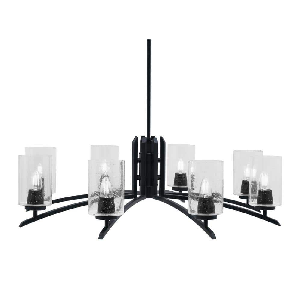Siena 34 in. 8 Light Matte Black Chandelier with Clear Bubble Glass Shades