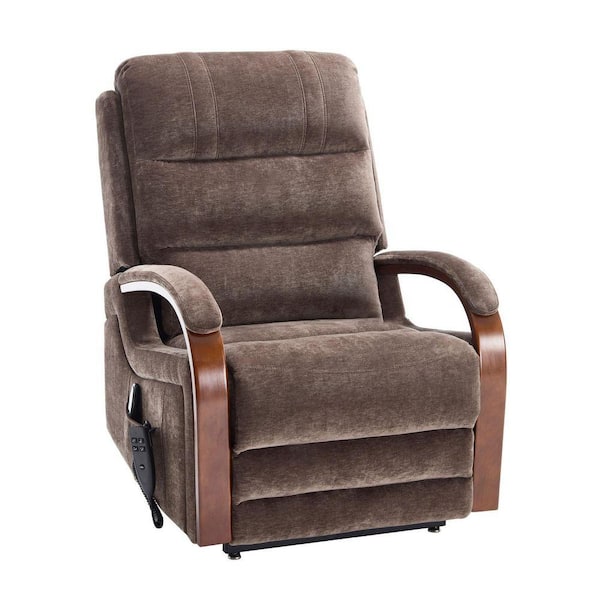 Metal Power Chenille Lift Outdoor Recliner with Brown Cushion, Heat Massage, Heavy Duty Motion Mechanism