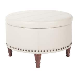 Alloway Cream Faux Leather with Antique Bronze Nail-Heads Storage Ottoman