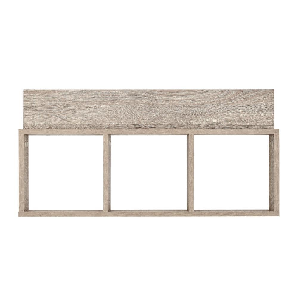 Weathered Oak 3-Cube Floating Wall Shelf with Display Ledge