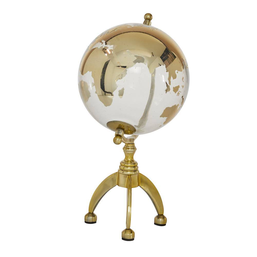 Gold Aluminum Globe with Tripod Base, 8-Inch