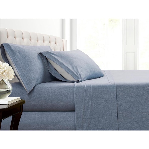 Morgan Home Heather Jersey 4-Piece Blue Solid Queen Sheet Set