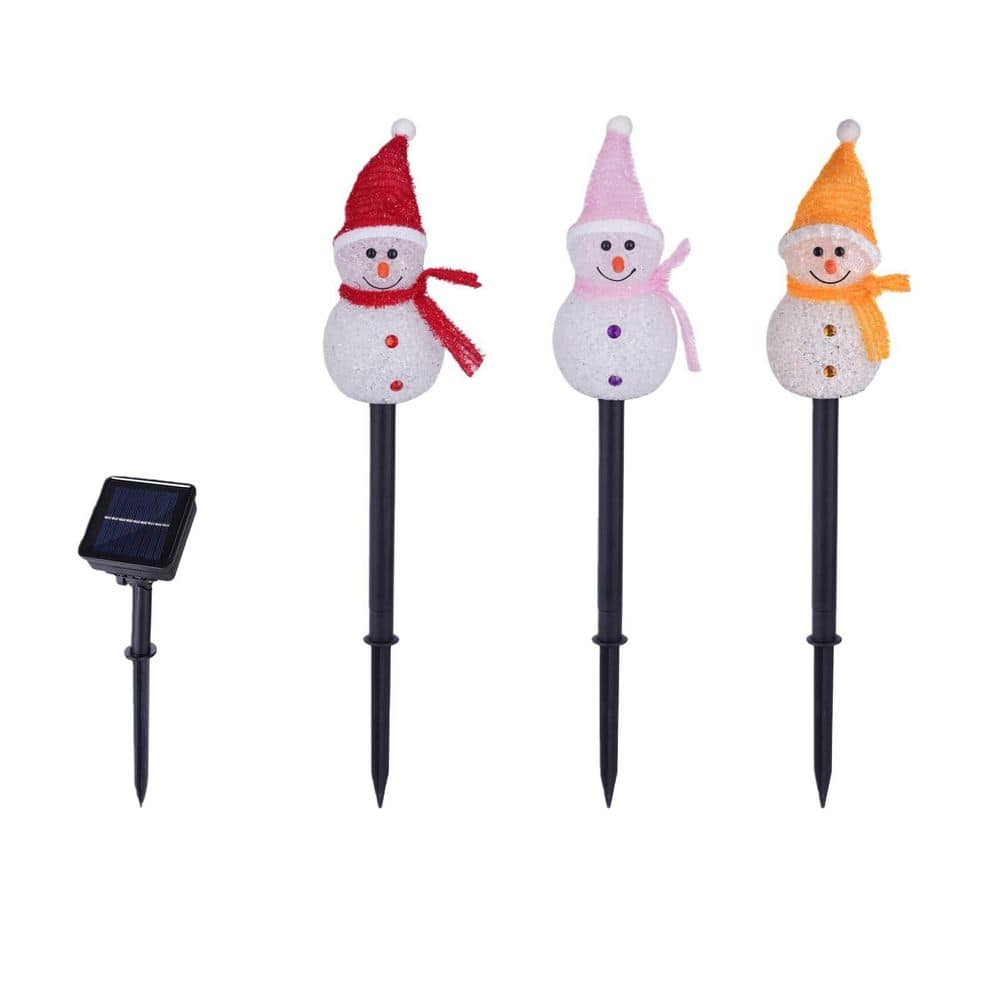 3-Piece 3.1 x 16.5 in. Waterproof Plastic Solar Christmas Snowman Decorative Stakes with Red Pink Yellow Colour price history on PriceWatchPro