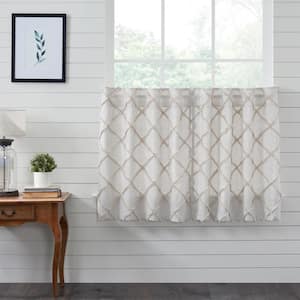 Frayed Lattice 36 in. W x 36 in. L Light Filtering Tier Window Panel in Oatmeal Tan Soft White Pair