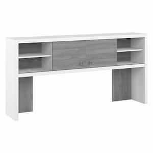 Echo 71.22 in. Pure White/Modern Gray Computer Desk Hutch with Shelves