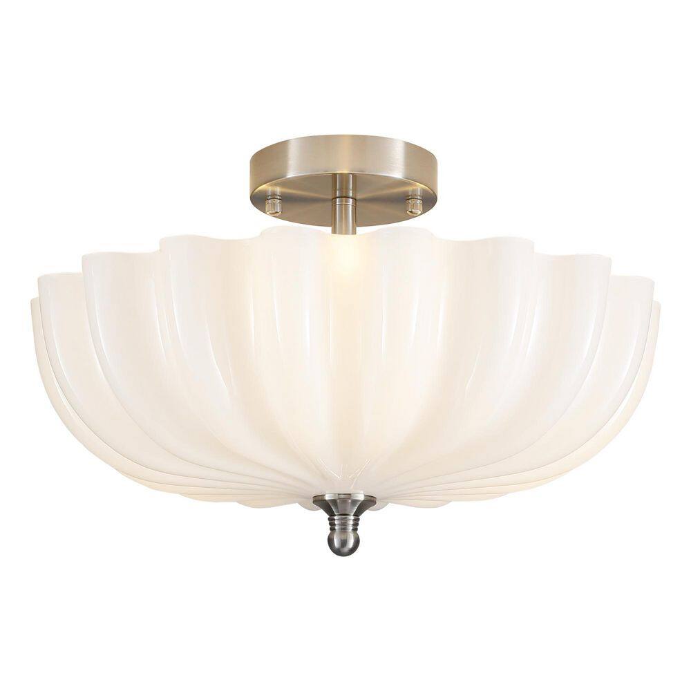 15.74 in. 3-Light Nickel Modern Semi Flush Mount Ceiling Light Fixture with Flower Glass Shade for Kitchen Island price history on PriceWatchPro