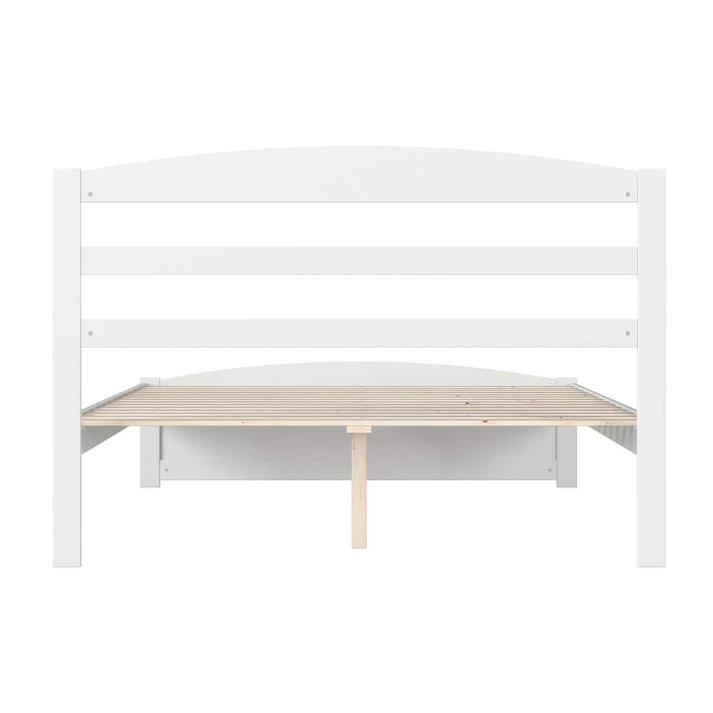 Warren White Solid Wood Queen Platform Bed with Slats