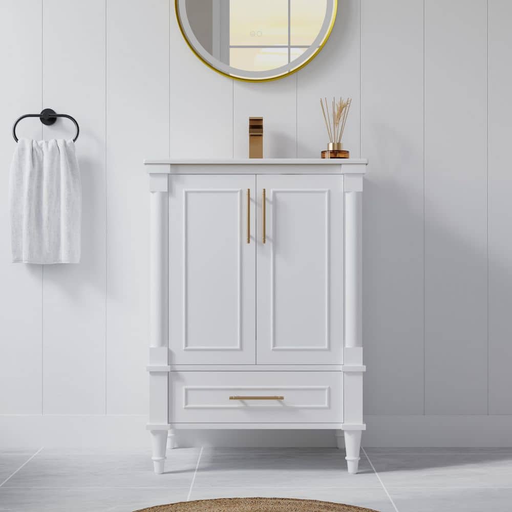 LM 24 in. Single Sink Solid Wood Freestanding White Bath Vanity with Pure White Ceramic Top Unassembled price history on PriceWatchPro