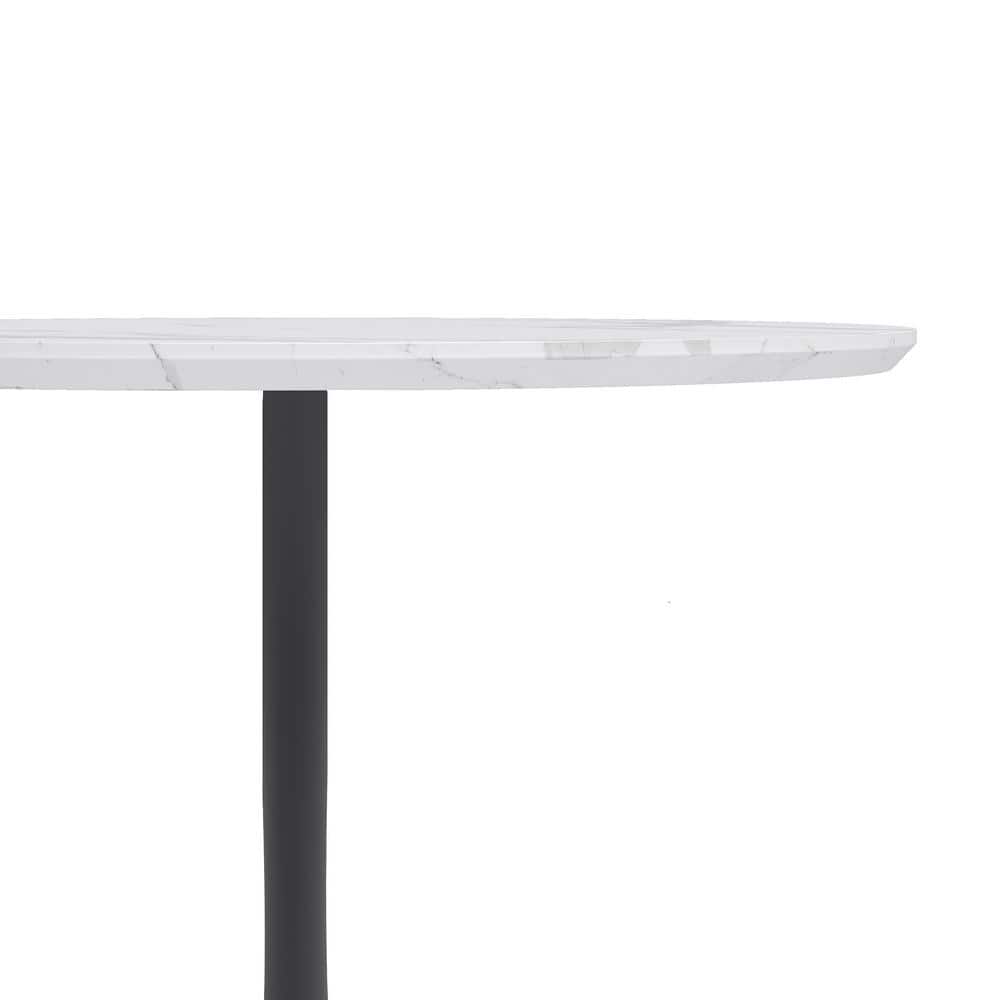 Contemporary 31.5" Round Marble Dining Table with Black Base