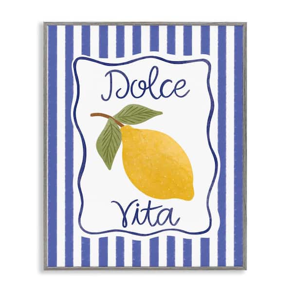Stupell Industries Dolce Vita with Lemon by Taylor Shannon Designs Gray Framed Food Giclee Art Print 20 in. x 16 in.