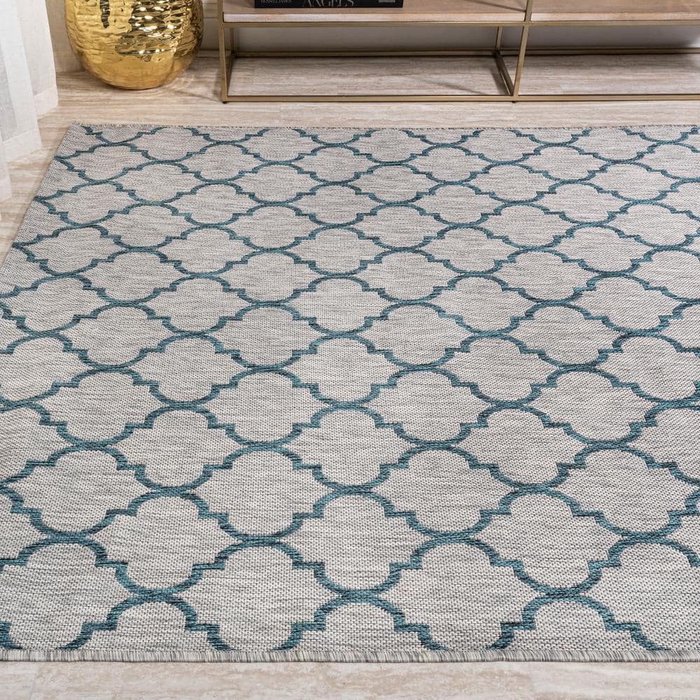 Moroccan-Inspired Gray/Teal Trellis 8'x10' Synthetic Area Rug
