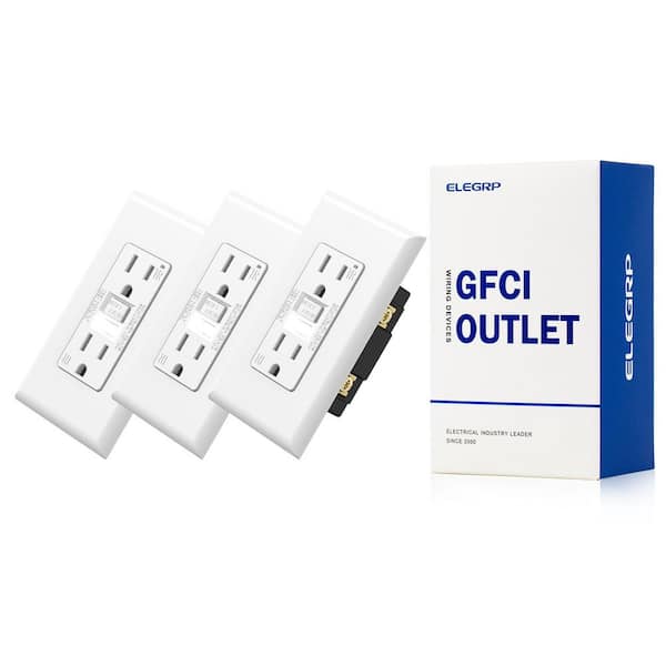 GFCI Outlet with Night Light, 15 Amp 125V Tamper Resistant Duplex wall outlet, Wall Plate included, Matte White 3PC