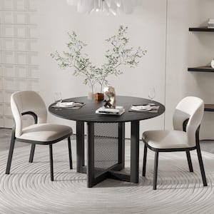 Cinna Modern Round Black Wood Top 46 in. Cross Leg Dining Table Seats 4