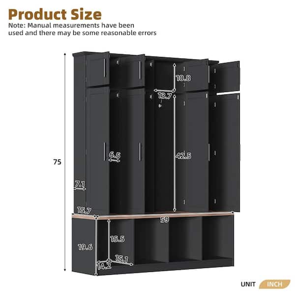 Harper & Bright Designs Black Multi-Functional Hall Tree Entryway