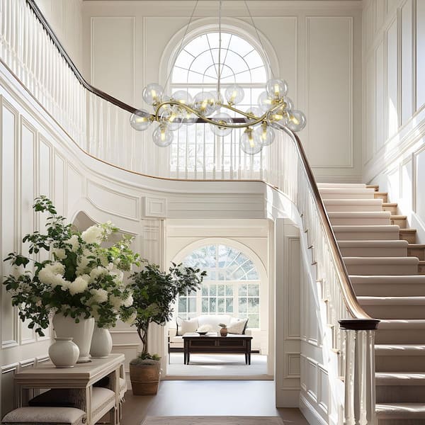 TinHon Modern 19-Light Gold Bubble Glass Chandelier, Wave-Shaped