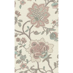 Pink Teal Jacobean Flower Tropical Printed Non-Woven Paper Non Pasted Textured Wallpaper 57 Sq. Ft.