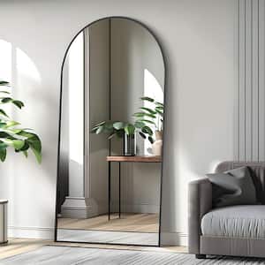 36 in. W. x 75 in. H Full Length Arched Free Standing Body Mirror, Metal Framed Wall Mirror, Large Floor Mirror in Black