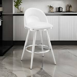 30 in. White and Chrome Low Back Metal Frame Bar Stool with Faux Leather Seat