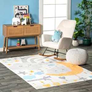 Sweet Dreams Machine Washable Kids White Multi 3 ft. x 5 ft. Accent Rug