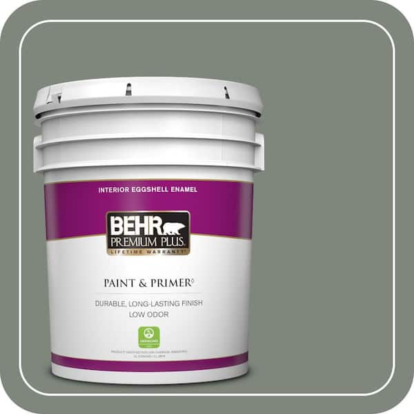 BEHR PREMIUM PLUS 5 gal. #N410-5 Village Green Eggshell Enamel Low Odor Interior Paint & Primer