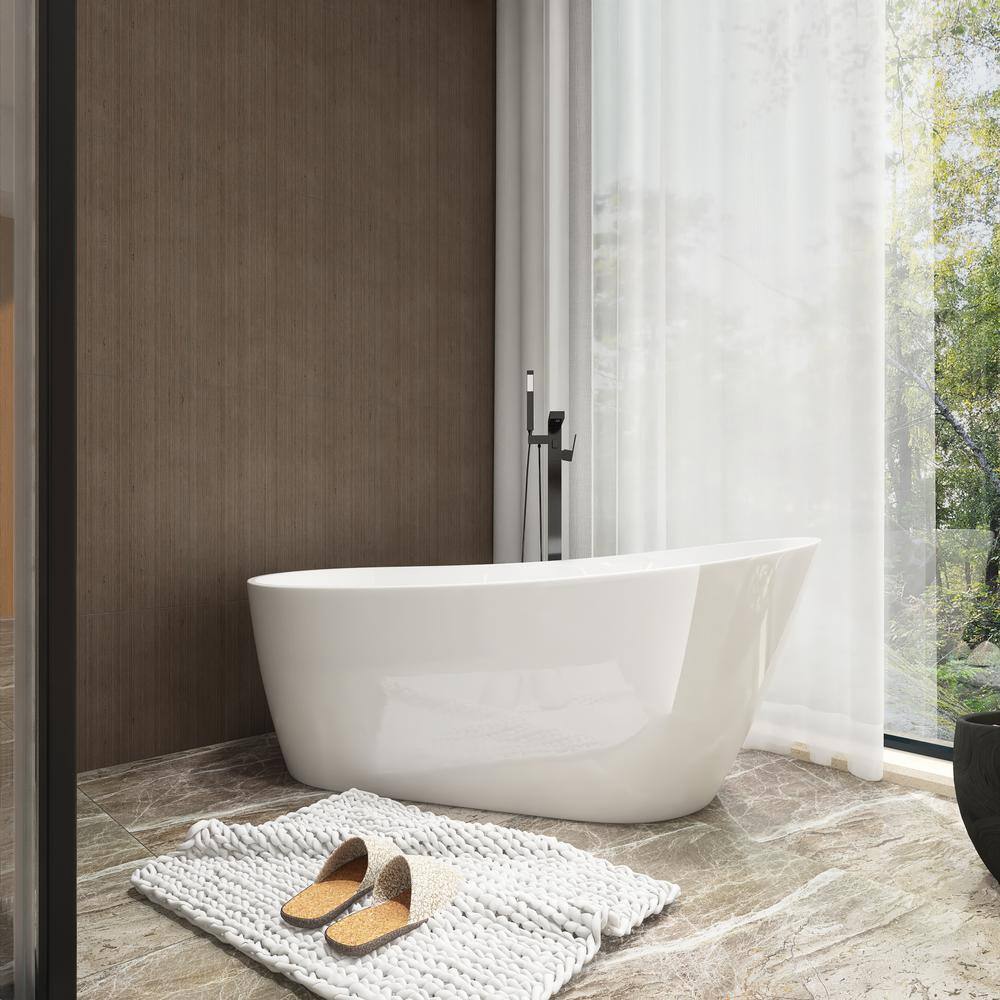 55'' White Acrylic Freestanding Single Slipper Bathtub