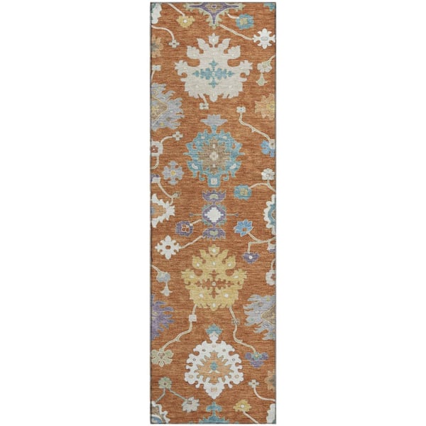 Mayfield Premium Machine Washable Abstract AMF2532 Paprika 2 ft. x 7 ft. Runner Rug