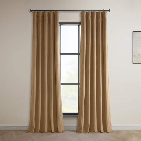 Exclusive Fabrics & Furnishings Spiced Rum Velvet Rod Pocket Room Darkening Curtain - 50 in. W x 96 in. L Single Panel Window Velvet Curtain