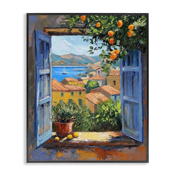 Stupell Industries Mediterranean Window View by LSR Design Studio Black Framed Architecture Giclee Art Print 14 in. x 11 in.