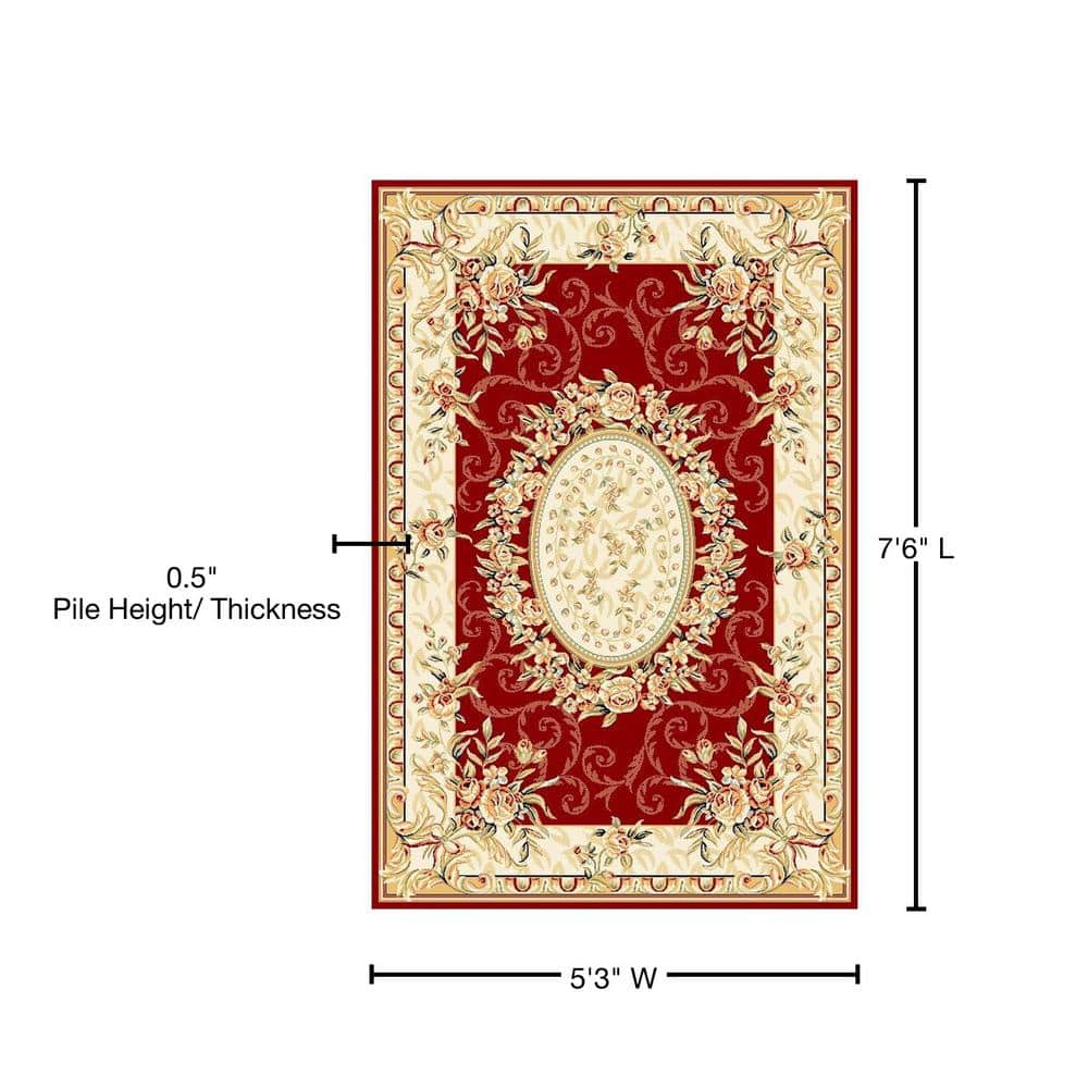 Red and Ivory Floral 12' x 15' Synthetic Area Rug
