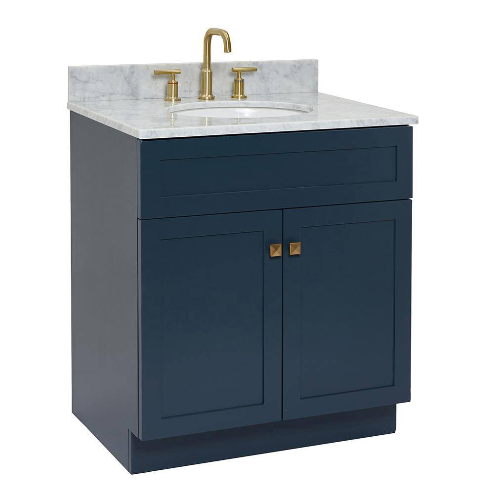 Midnight Blue 31" Freestanding Vanity with Carrara Marble Top