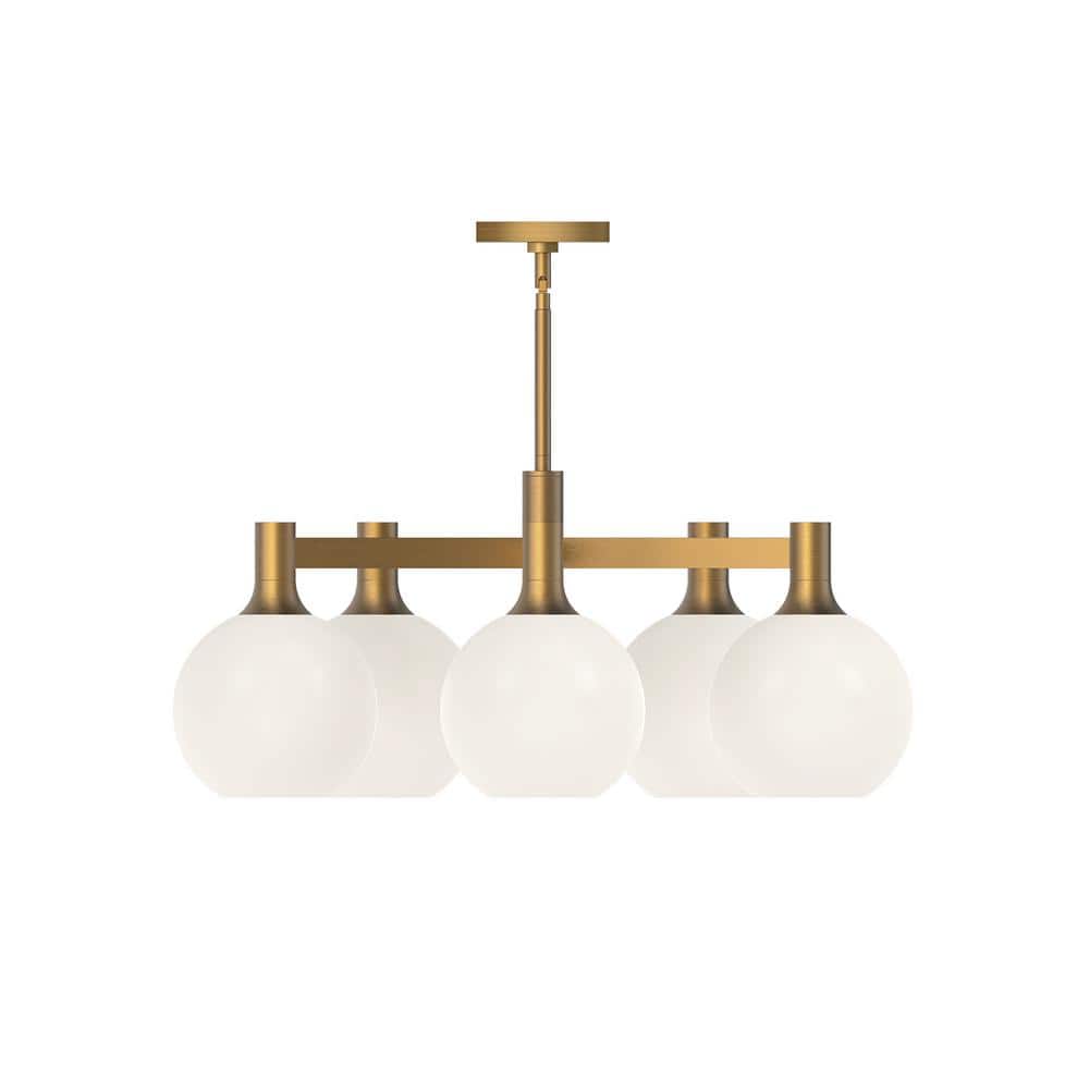 Aged Gold and Opal Matte Glass 5-Light Globe Chandelier